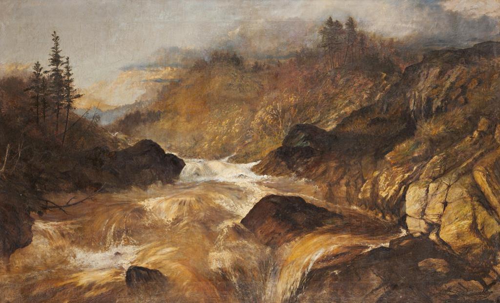 Arthur W. Cox (1840-1917) - Expansive Landscape with Rapids