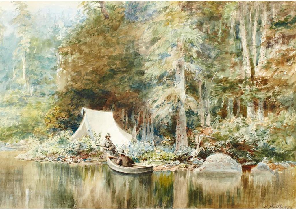 Marmaduke Matthews (1837-1913) - Two Hunters Encamped At The Water’S Edge