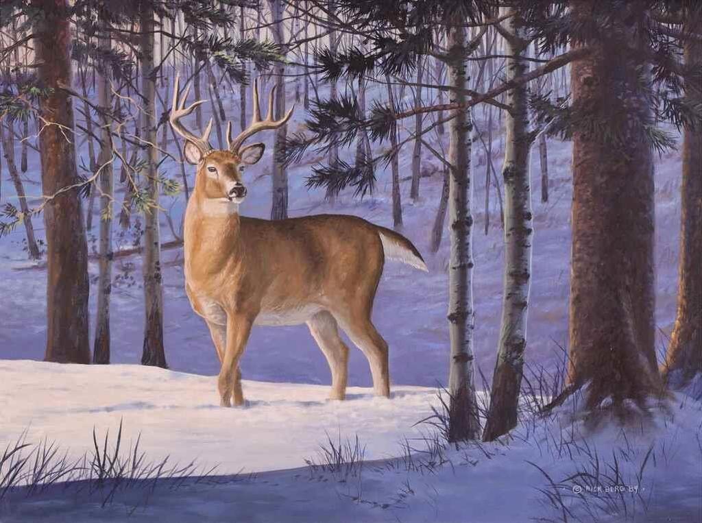 Rick Berg (1956) - Buck In A Forest Setting; 1989