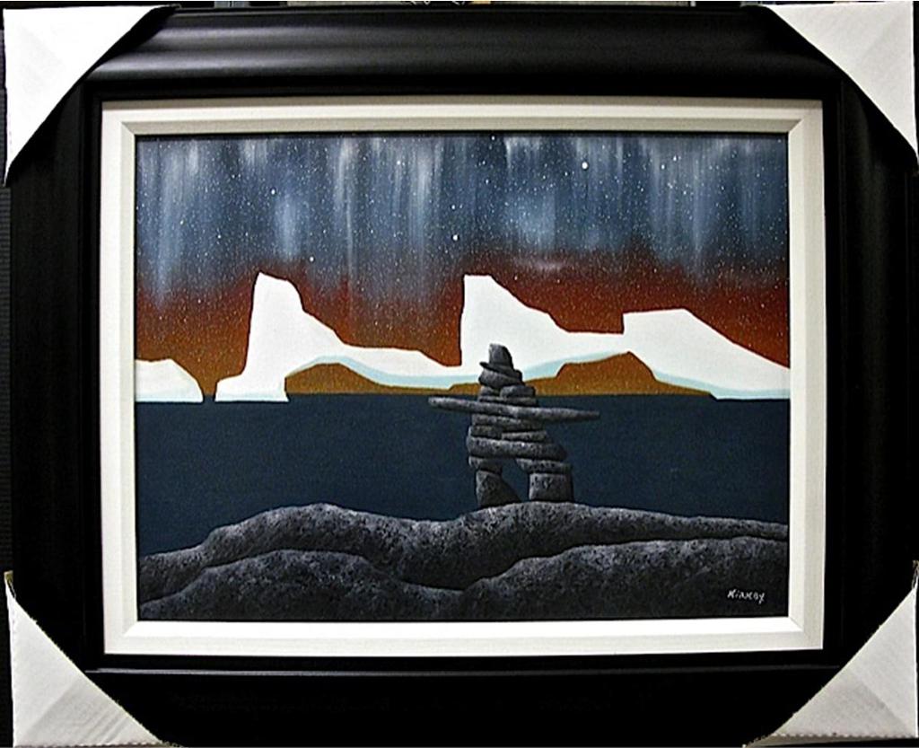 Kenneth (Ken) Michael Kirkby (1940-2023) - Untitled (Inukshuk And Icebergs) Oil On Canvas; Signed Lower Right