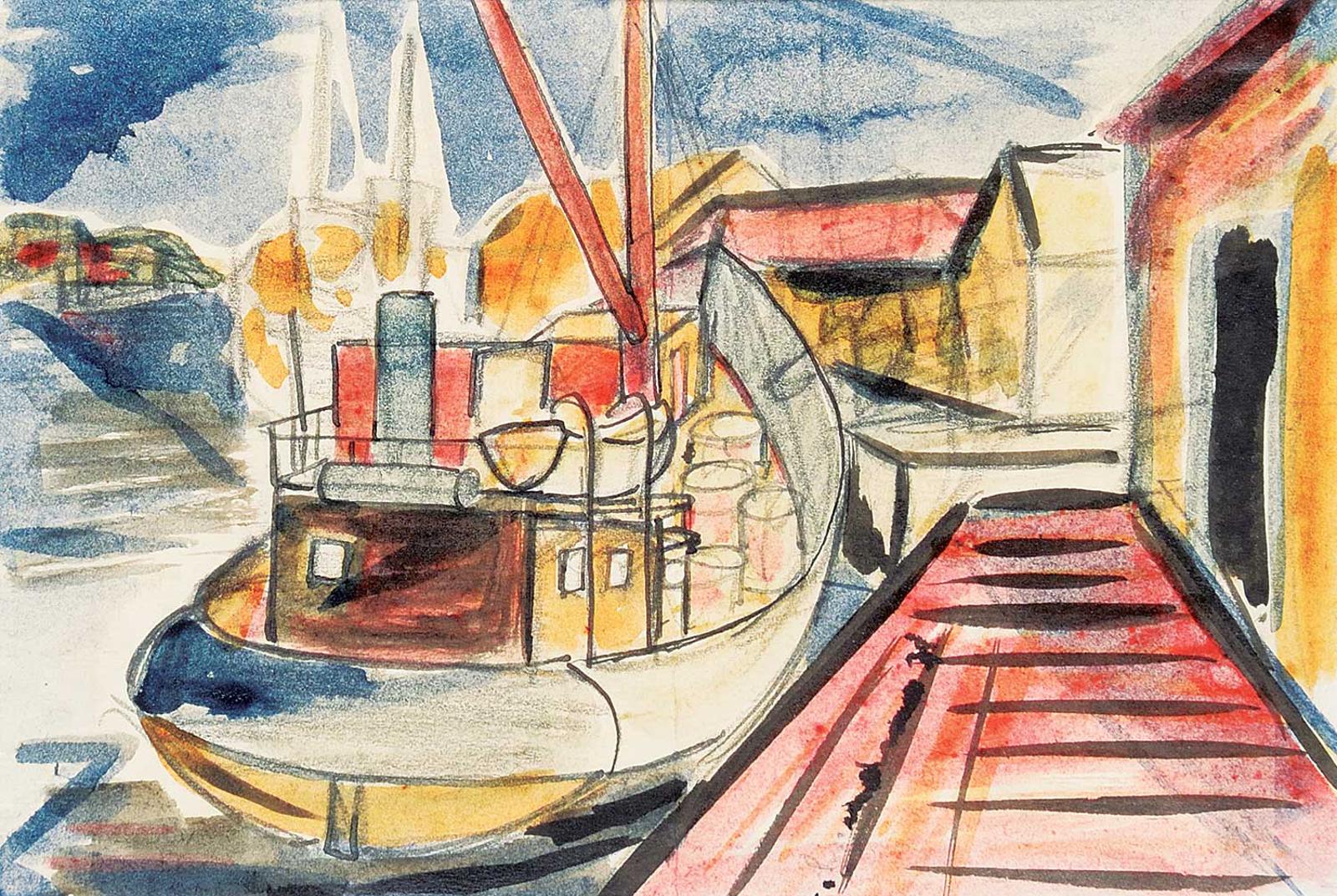 Friedrich Wilhelm (Fritz) Brandtner (1896-1969) - Untitled - Tug Boat at Dock