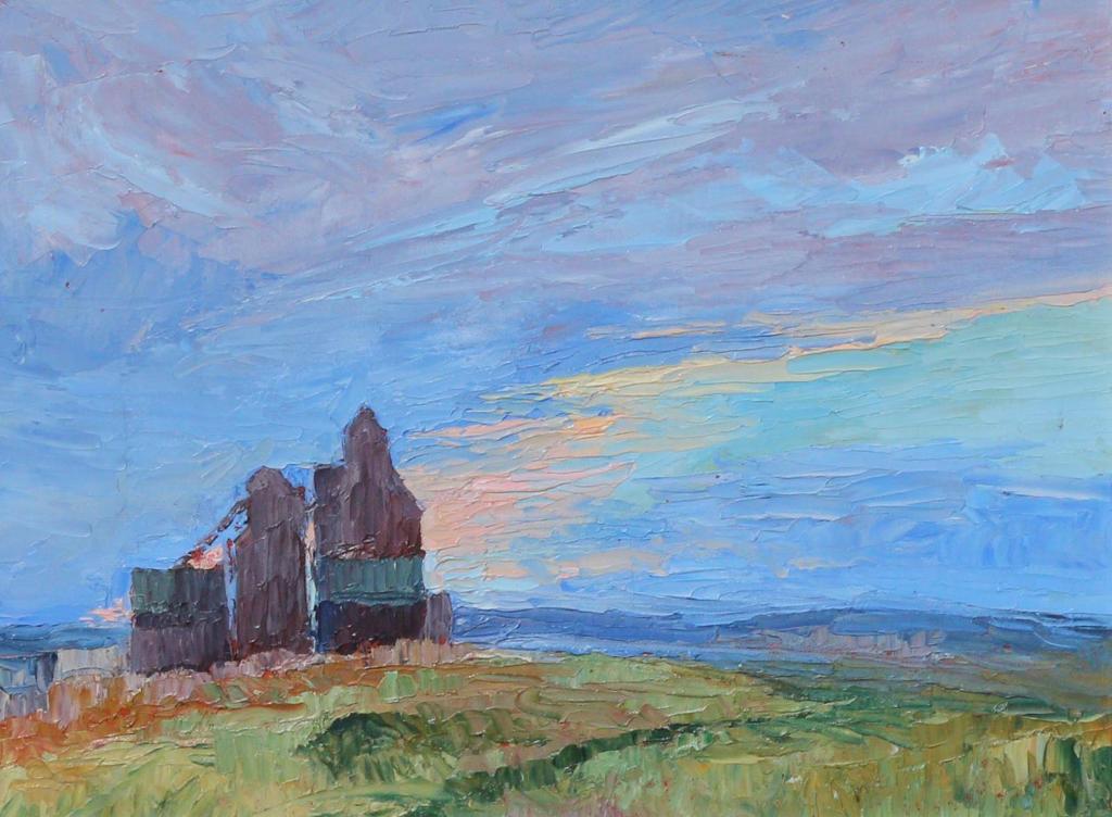 Orestes Nicholas (Rick) Grandmaison (1932-1985) - Prairie Farm With Grain Elevator; Ca 1980