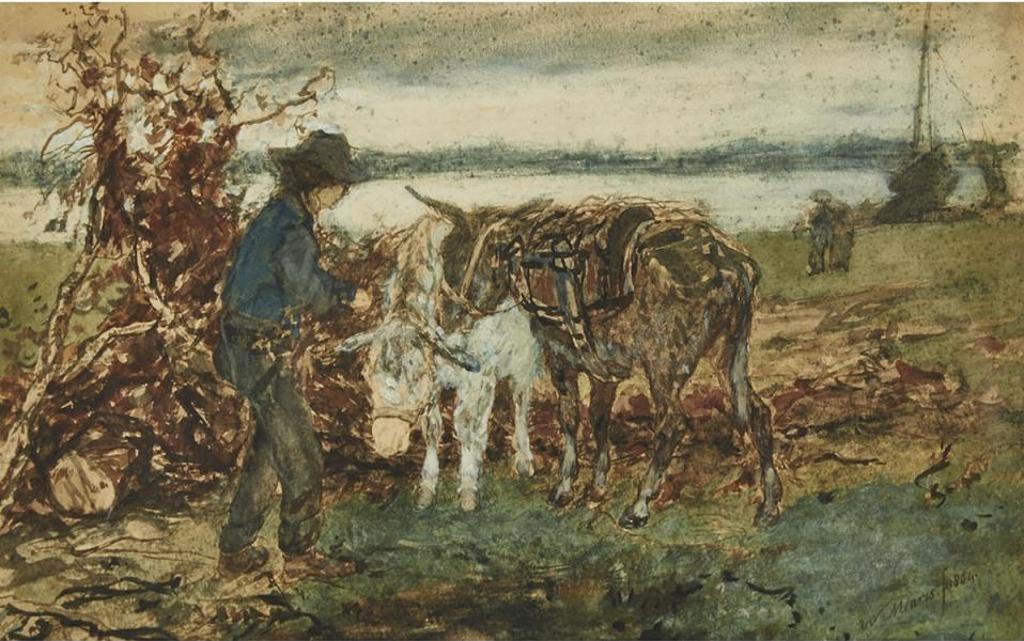Willem Maris (1844-1910) - Farmer With Donkeys On The Coast