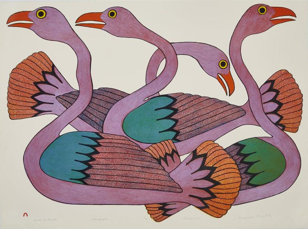 Kenojuak Ashevak (1927-2013) - Swans At Sunset