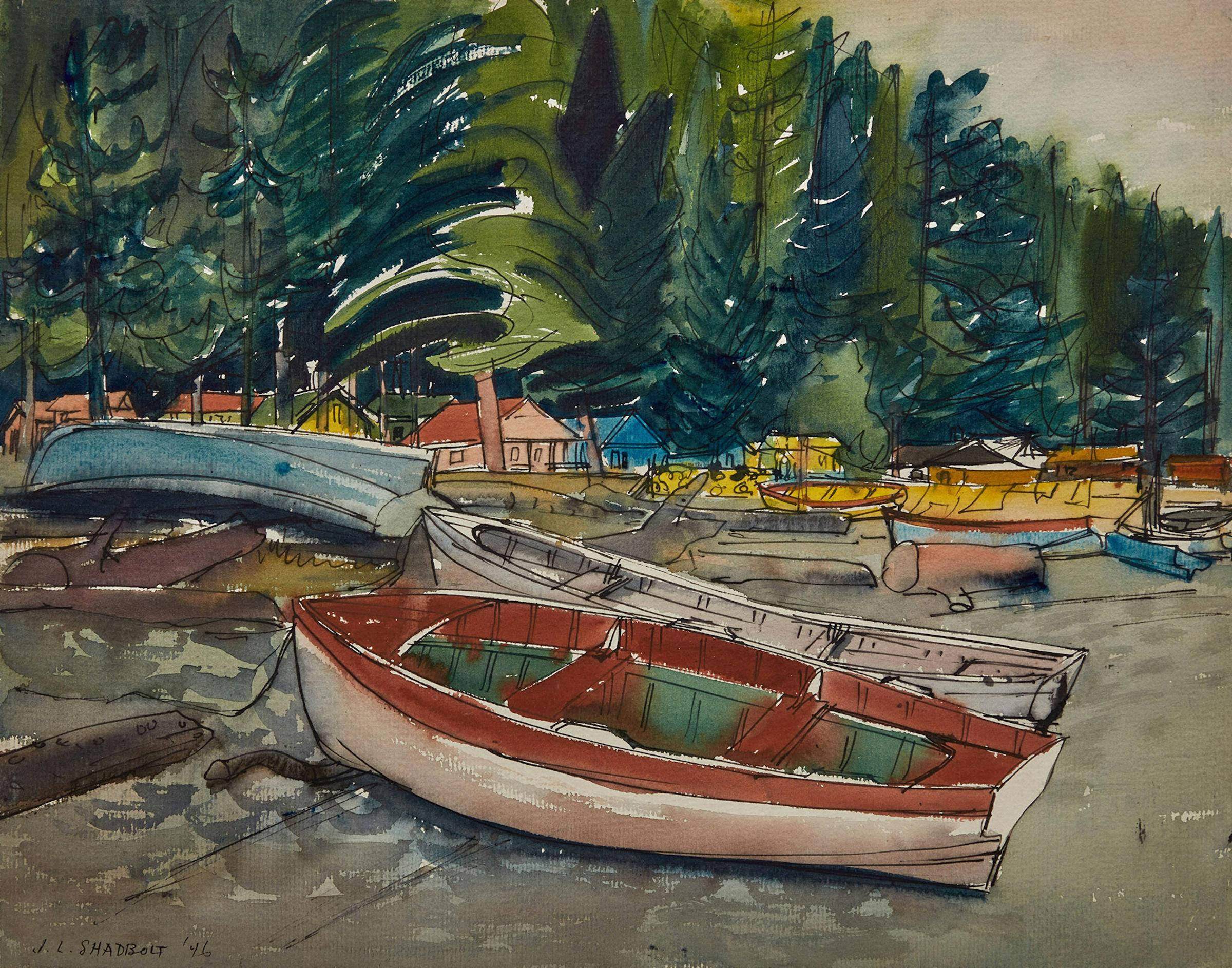 Jack Leaonard Shadbolt (1909-1998) - Boats, Buccaneer Bay, B.C. (B78)