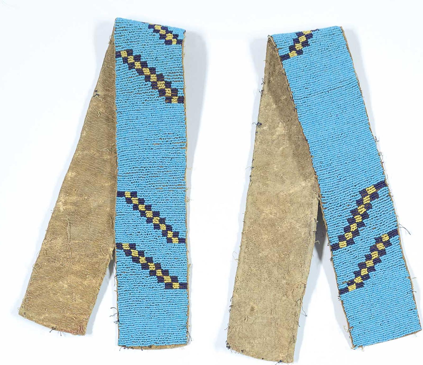 First Nations Basket School - Pair of Blue and Yellow Striped Beaded Bands