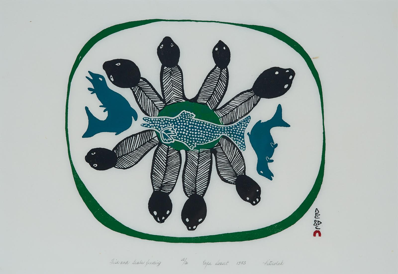 Pitseolak Ashoona (1904-1983) - Fish And Seals Feeding