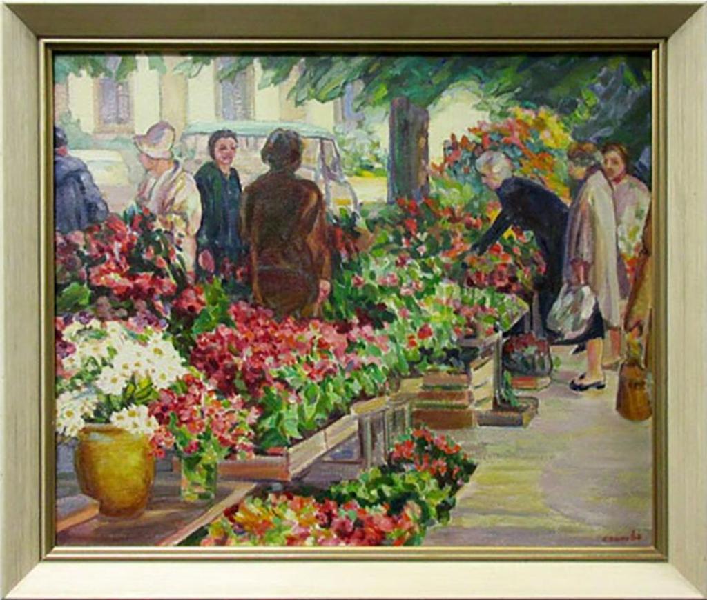 Edith Grace (Lawson) Coombs (1890-1986) - Flower Market In Lucerne, Switzerland