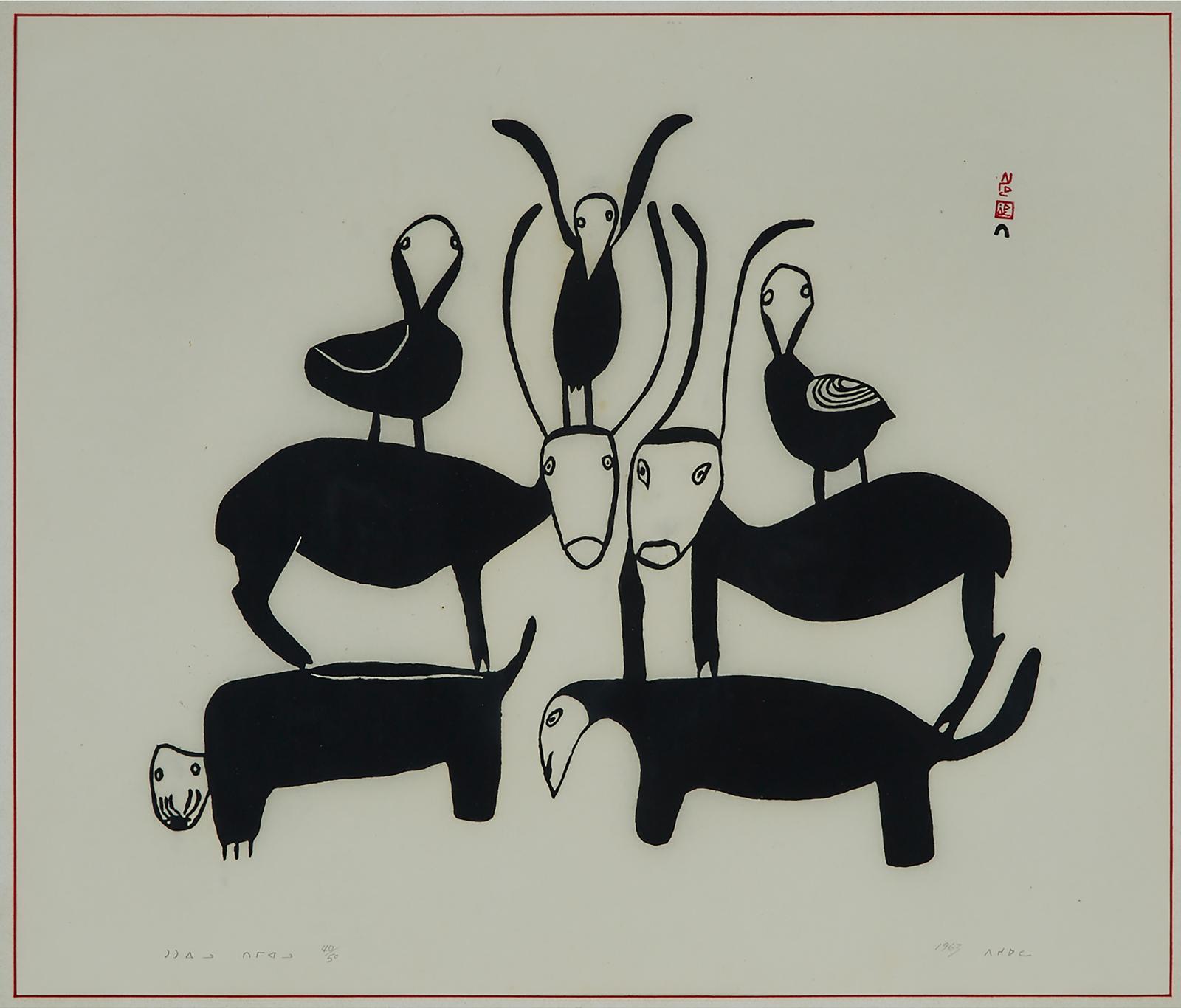 Pitseolak Ashoona (1904-1983) - Caribou And Birds