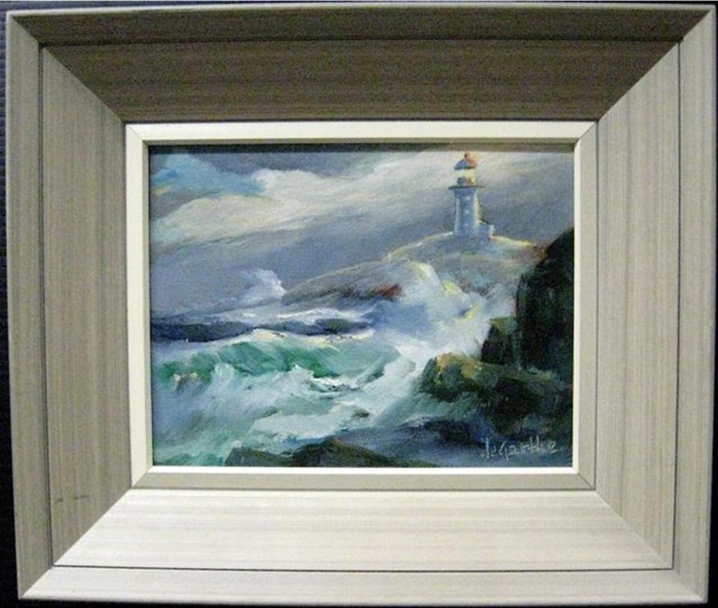 William Edward de Garthe (1907-1983) - Crashing Surf With Lighthouse