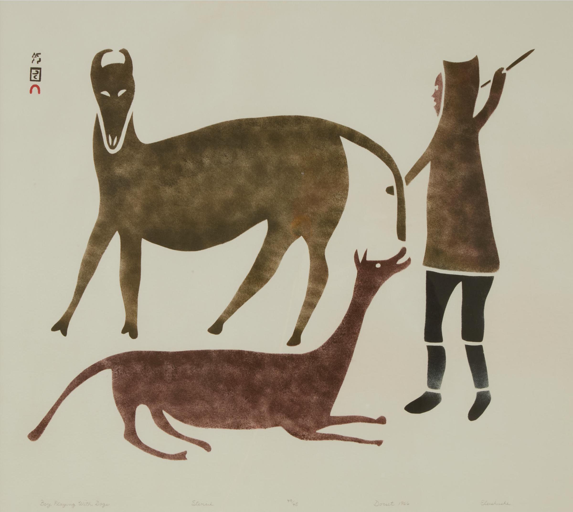 Eleeshushe Parr (1896-1975) - Boy Playing With Dogs, 1966