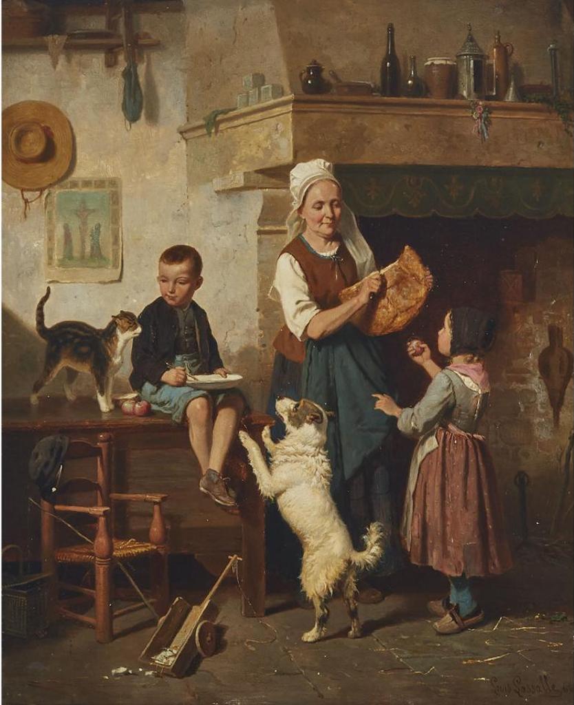 Louis Simon Cabaillot Lassalle (1810-1870) - Children's Morning Meal With Their Cat And Dog, 1866