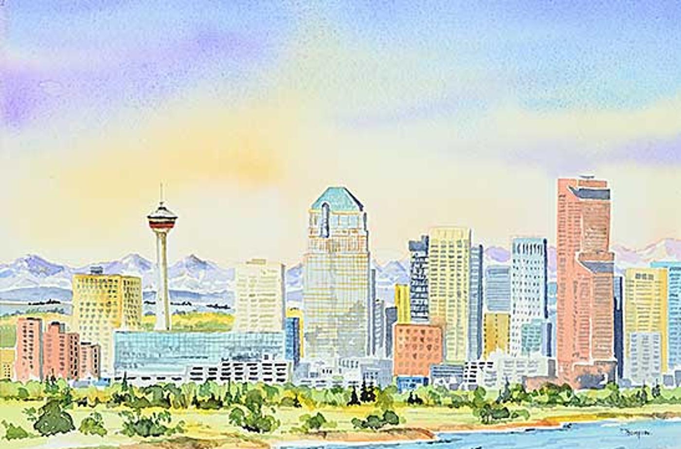 Peter J. Thompson (1939) - Untitled - Calgary Skyline