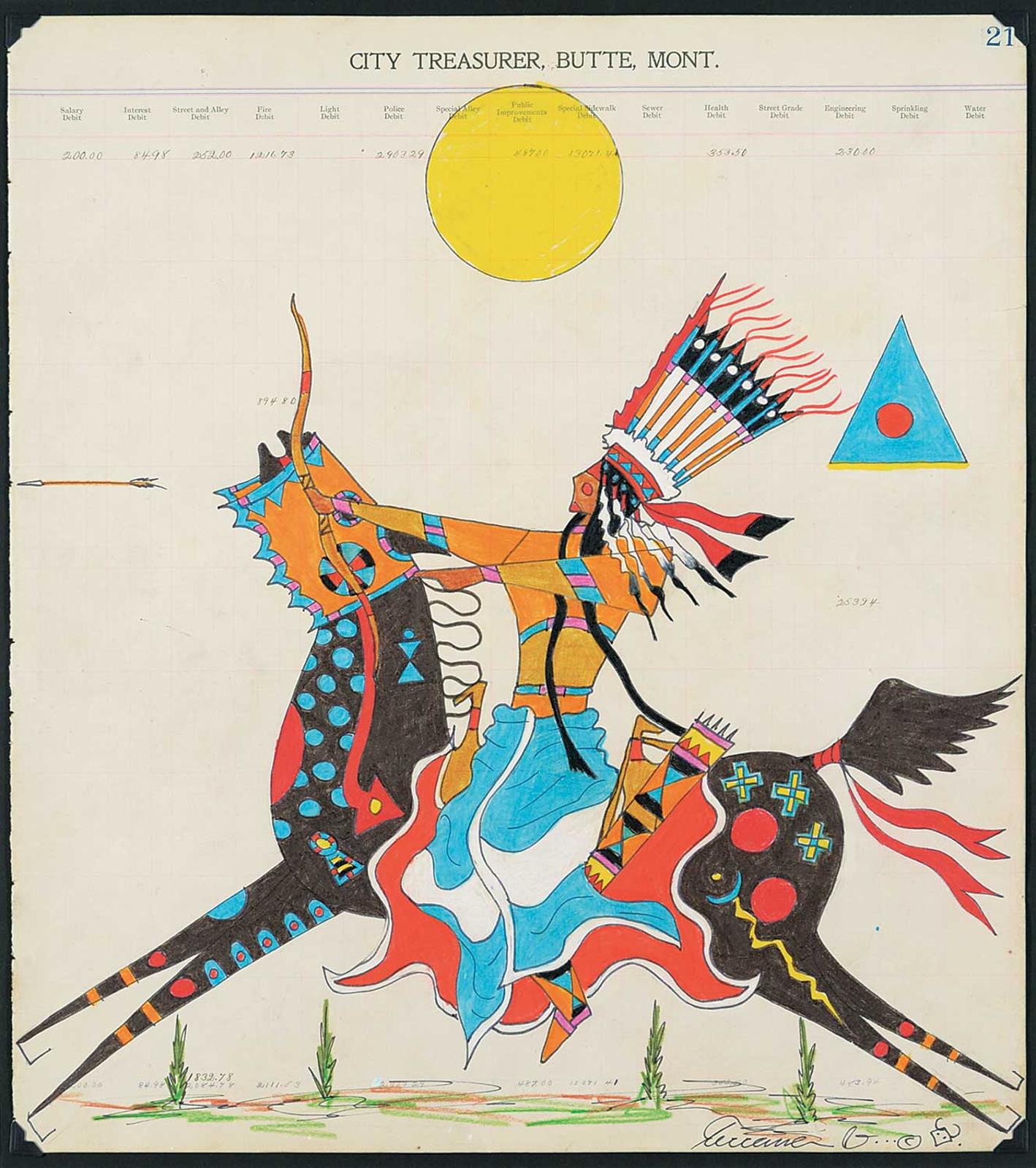 Terrance Guardipee - Untitled - Shooting Arrows on Butte Montana Leger Paper
