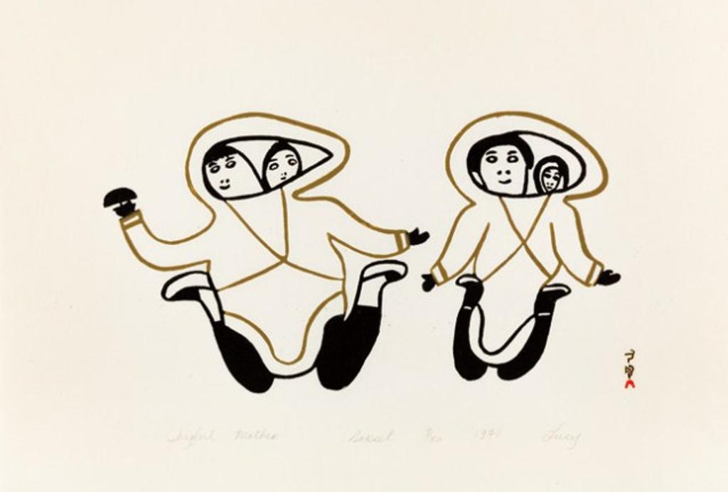 Lucy Qinnuayuak (1915-1982) - Joyful Mothers, 1971 #33, stonecut,  9/50, 16.5 x 24.5 in, 42 x 62.3 cm