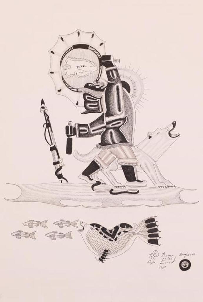 Peter Ragee (1955) - Untitled, Drummer with Dog on Ice, Seal Feeding on Fish Below; 2004