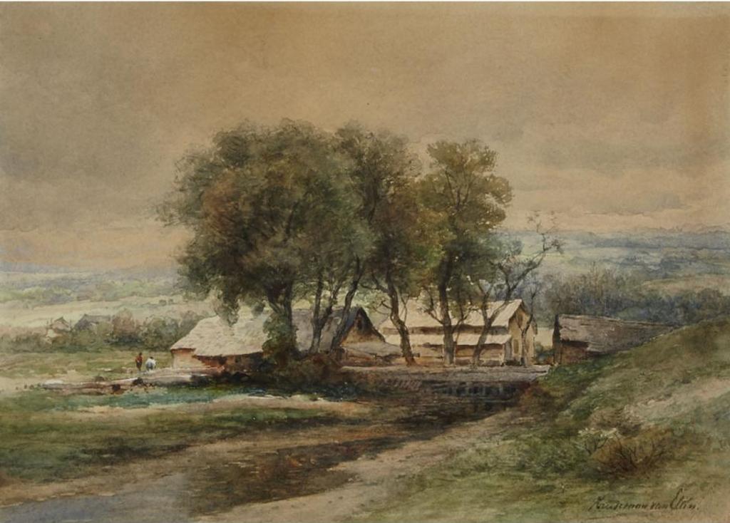 Hendrik Dirk Kruseman van Elten (1829-1904) - New England Farm Buildings With Figures In The Field