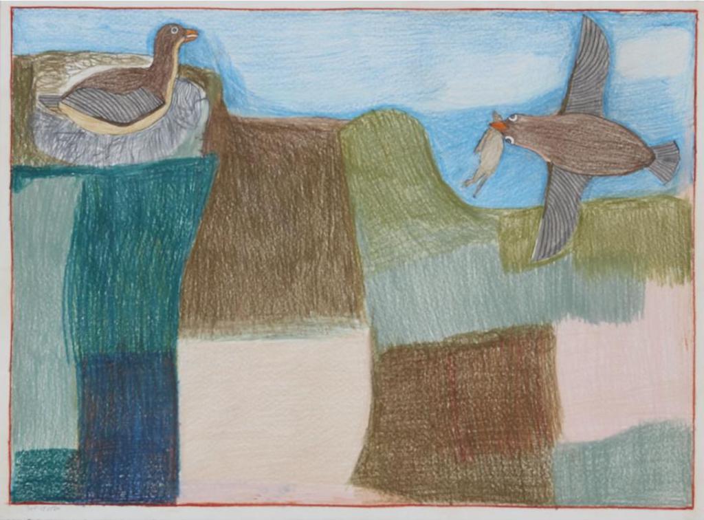 Janet Kigusiuq (1926-2005) - Untitled (Bird Returning To Nest With Its Catch)
