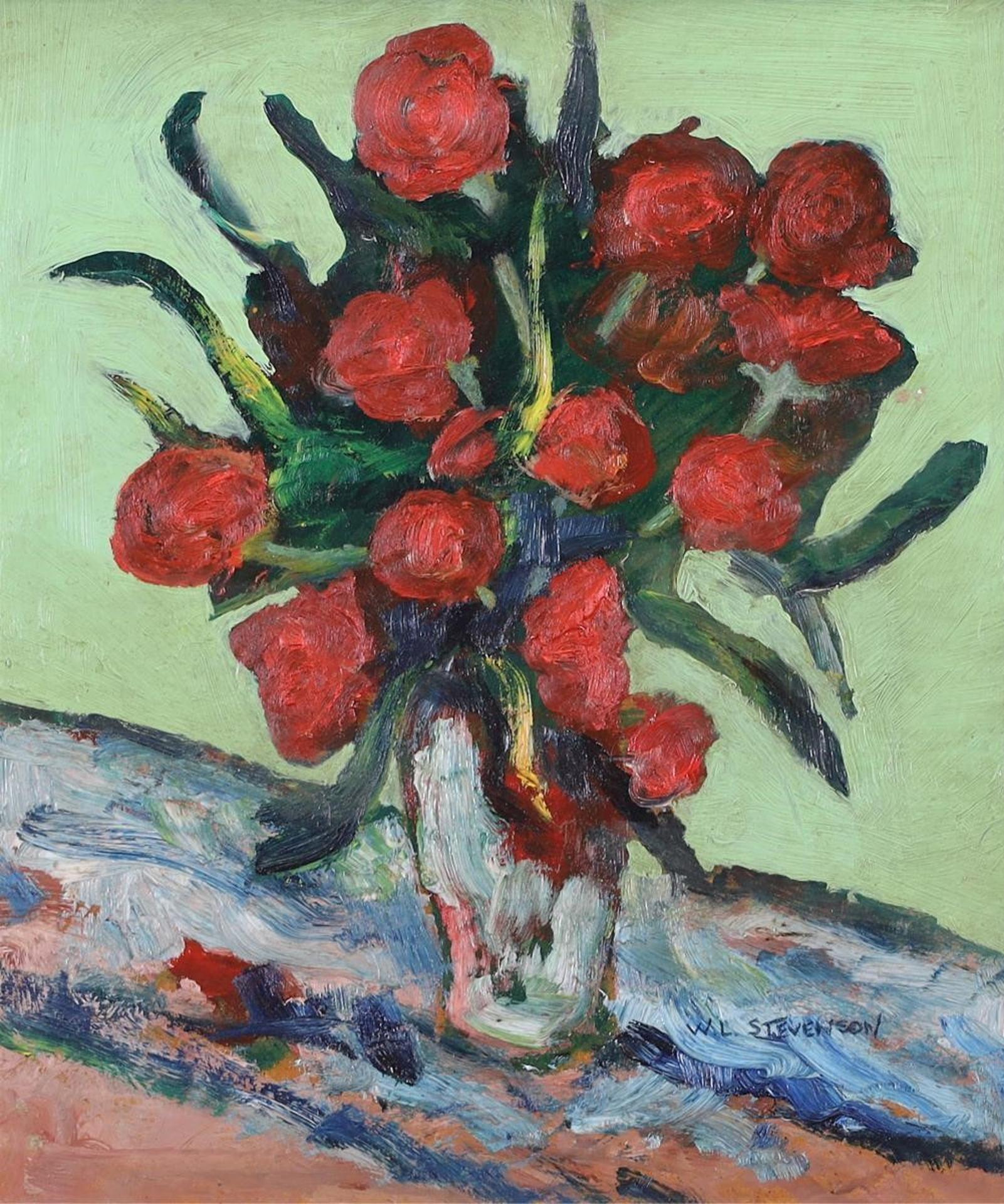 William Lewy Leroy Roy Stevenson (1905-1966) - Red Flowers On Green