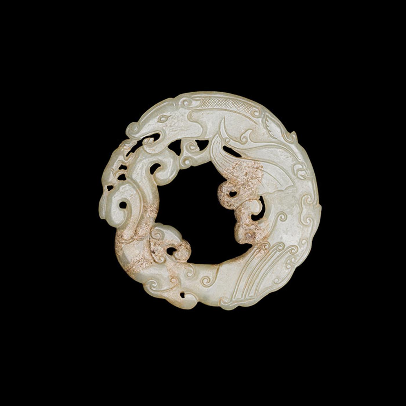 Chinese Art - A Large Chinese Archaistic Greyish Celadon Jade ‘Dragon-Fish’ Pendant, Song Dynasty or Later