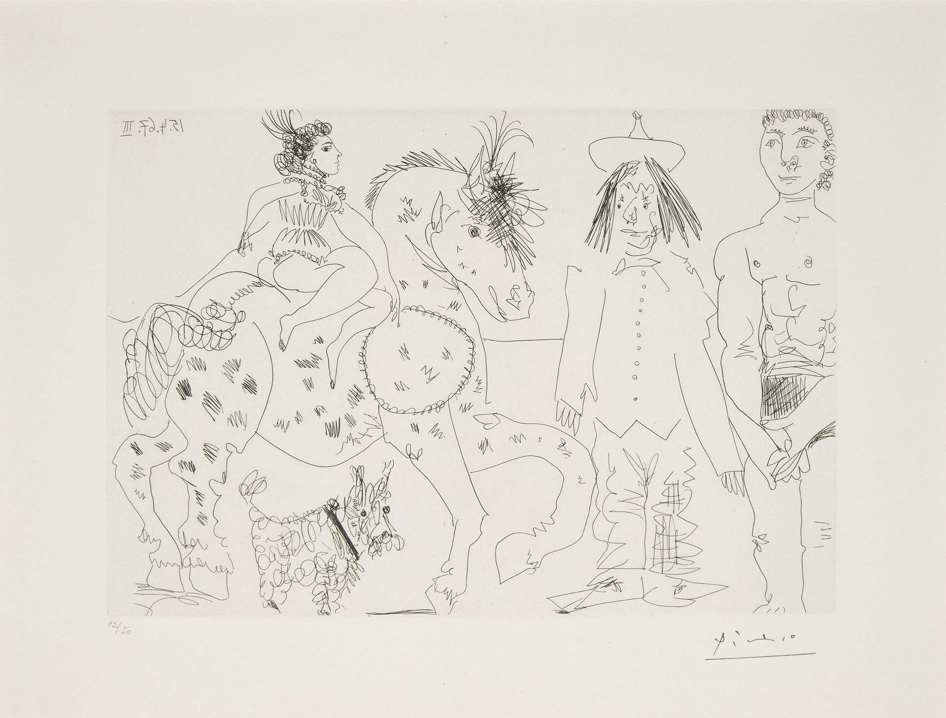 Pablo Ruiz Picasso (1881-1973) - AU CIRQUE L'ECUYERE BRUNE, 1967 [B. 1452; BA. 1488]