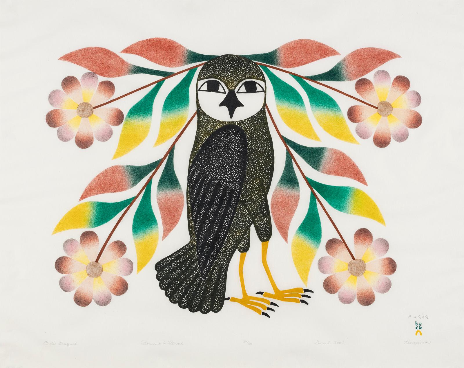 Kenojuak Ashevak (1927-2013) - Owl Bouquet