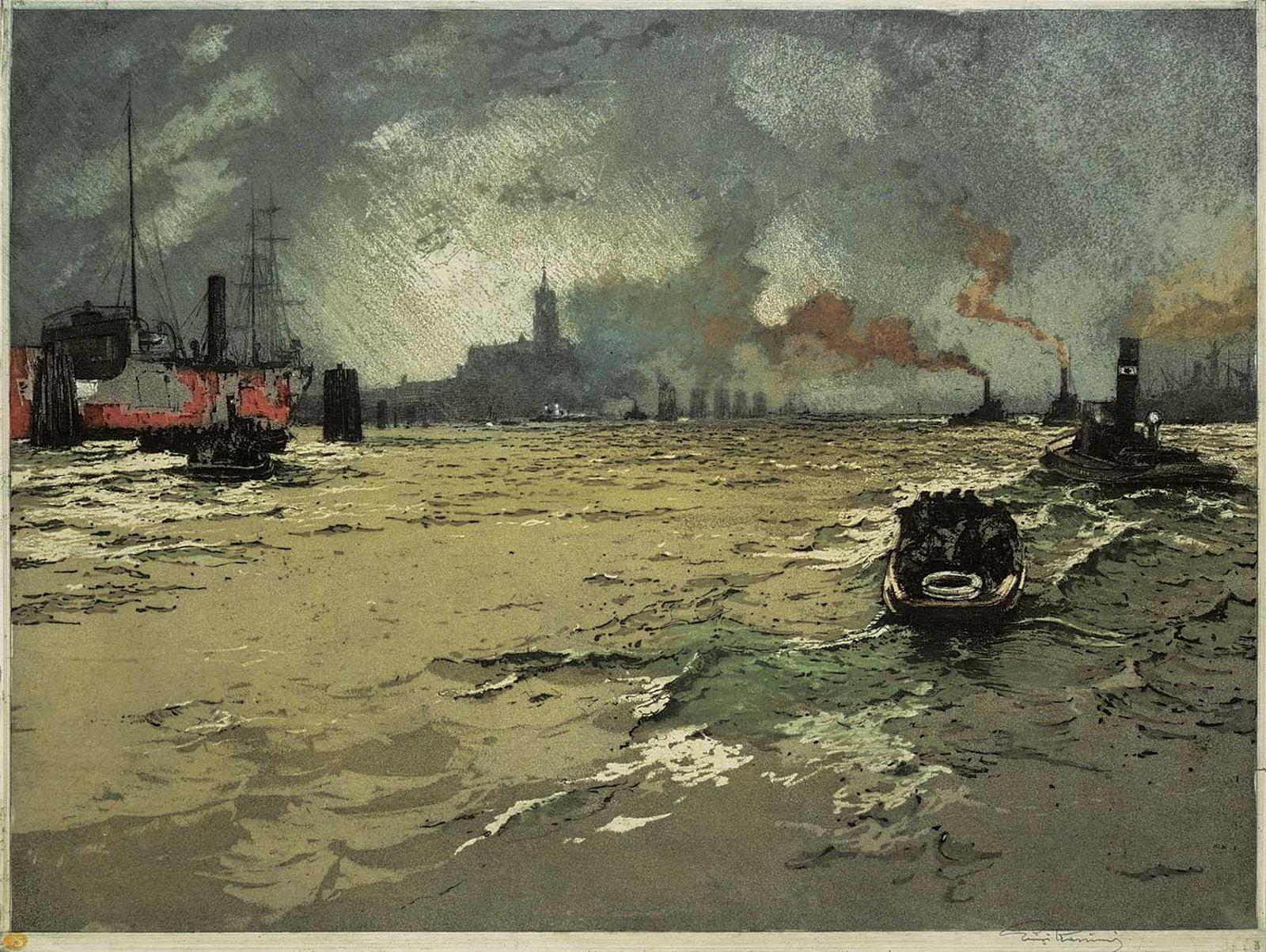 Luigi Kasimir (1881-1962) - Untitled - Stormy Port City