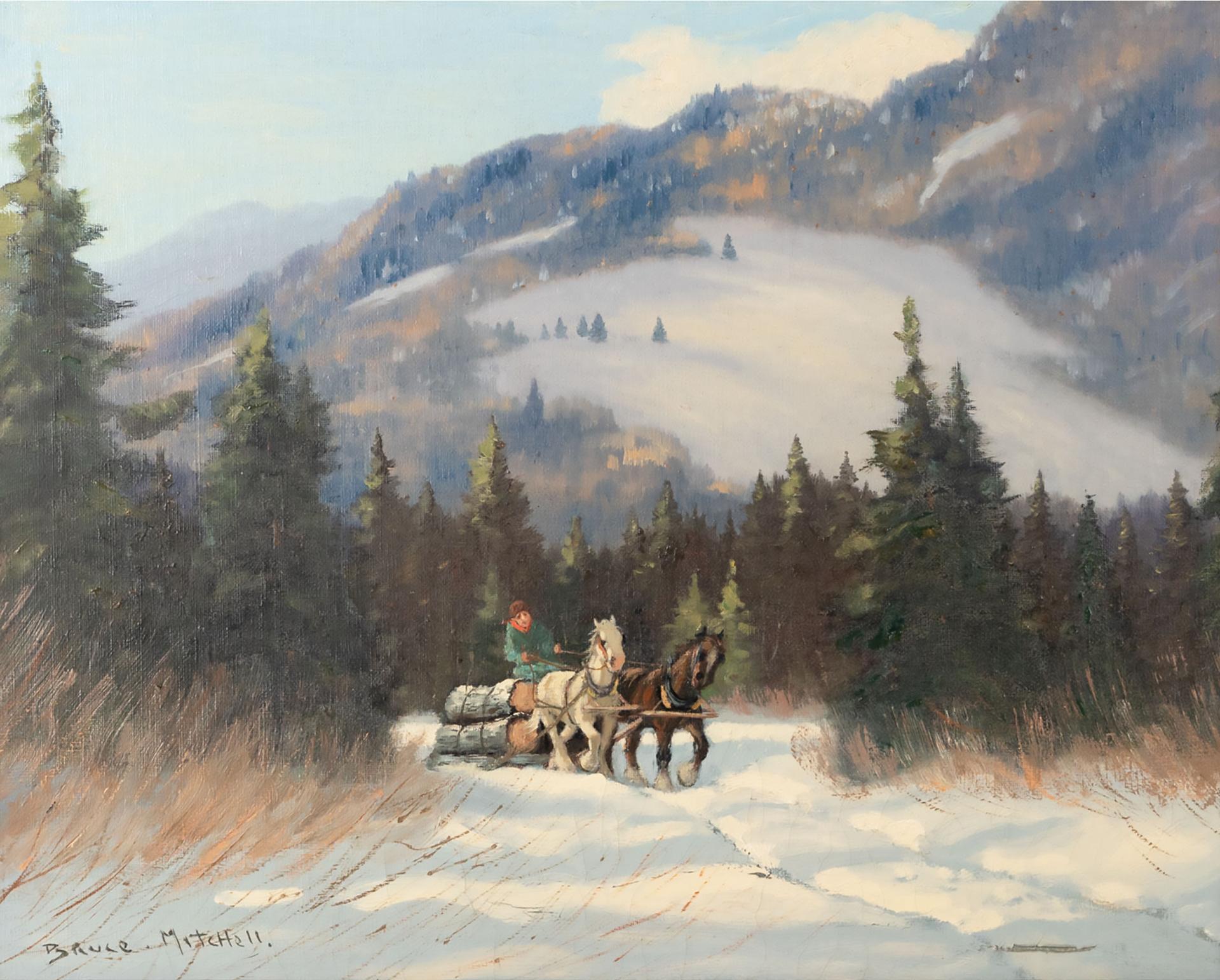Bruce Mitchell (1912-1995) - Untitled (Hauling Logs Through The Snow)