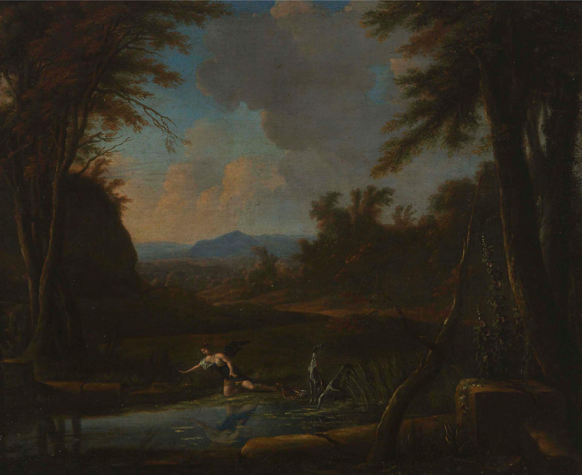 Follower of Claude Lorrain (1600) - Landscape With Narcissus