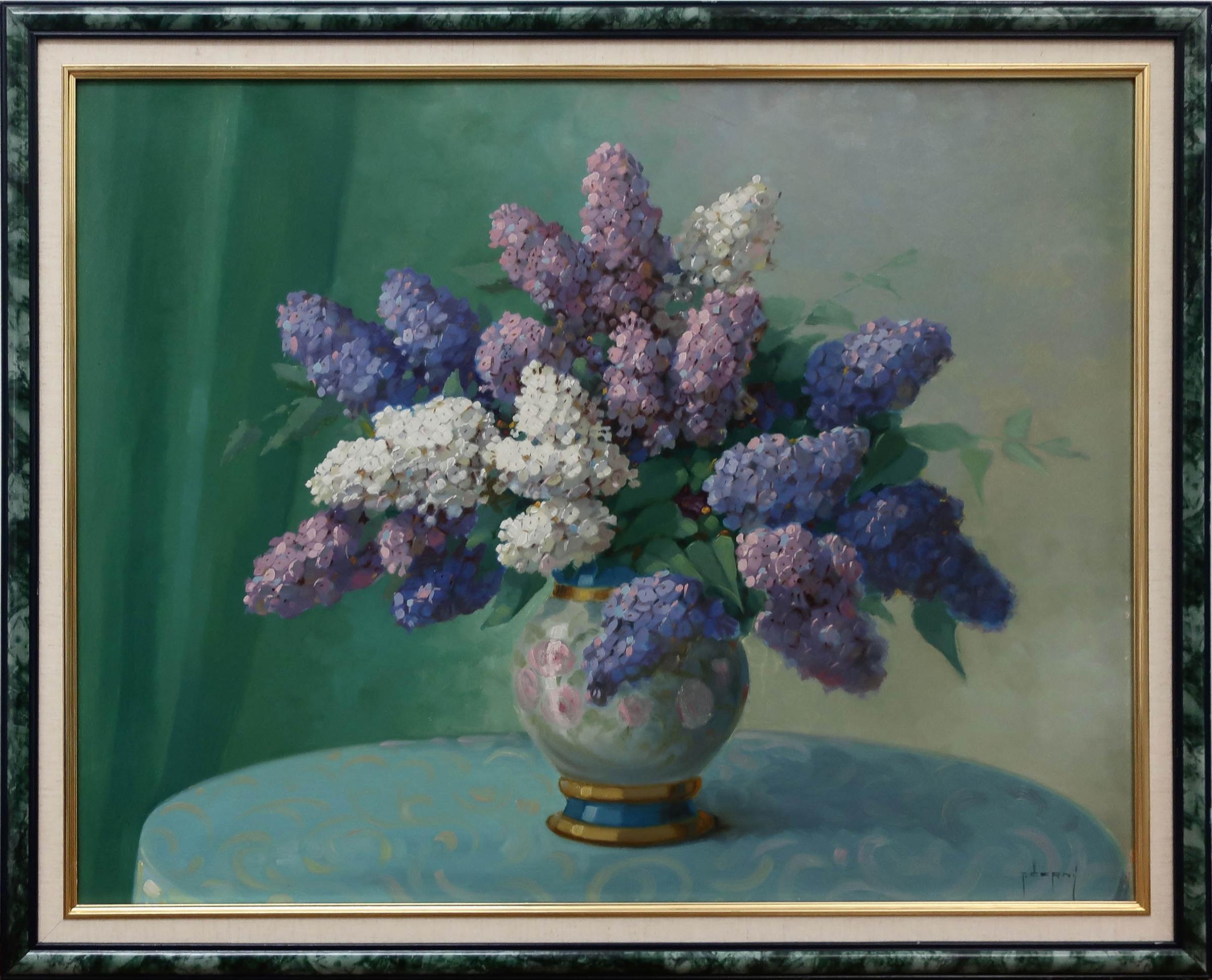 T. Černy - Lilacs In A Floral Painted Vase