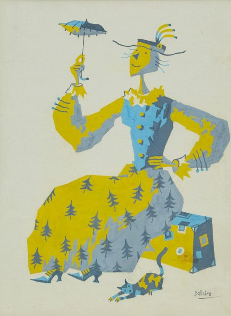 Jean-Philippe Dallaire (1916-1965) - Femme avec parasol et chat; Tros chiffres