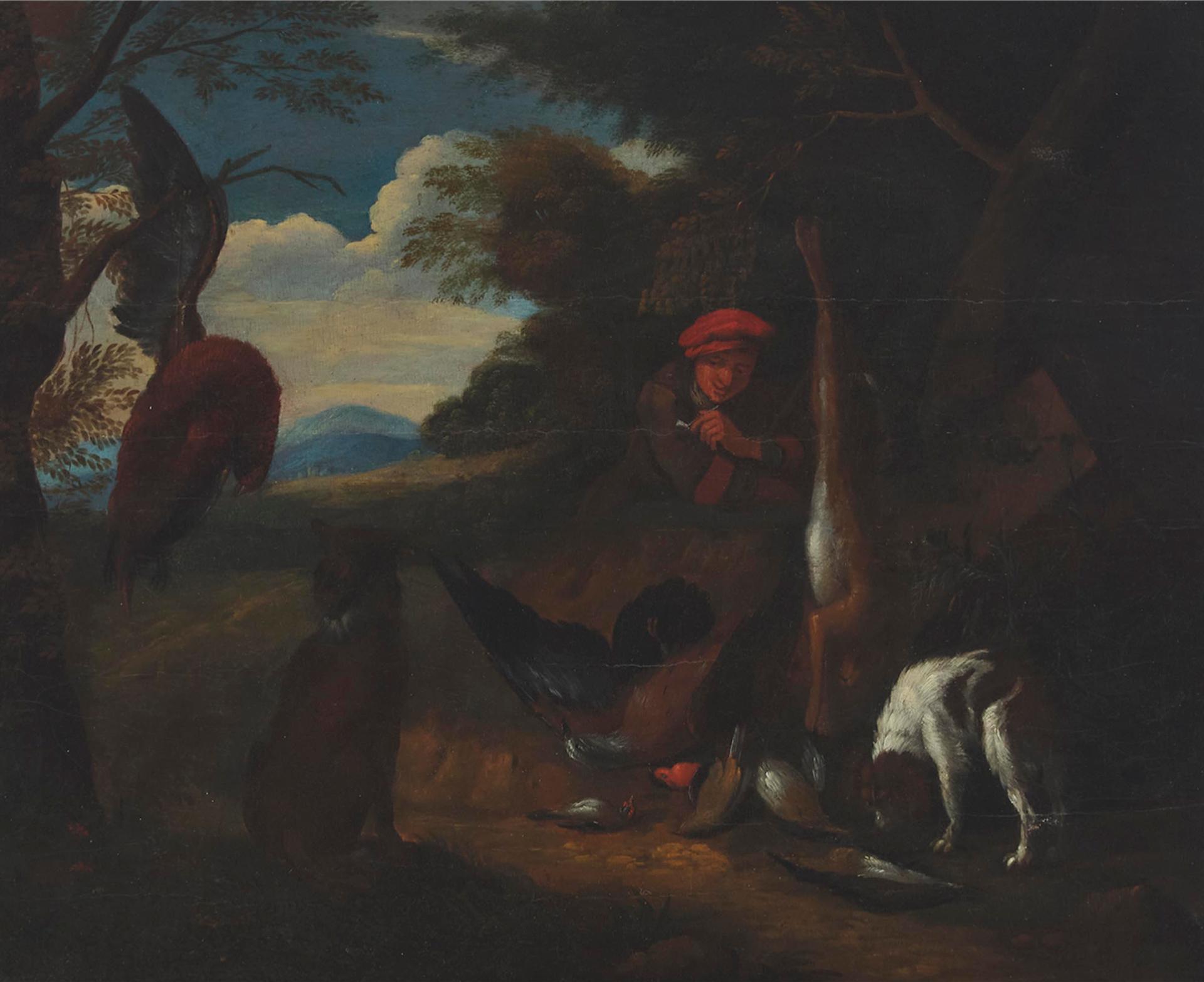 Style of Andriaen de Gryef - Hunting Scene (Hunter, Dogs, Birds)