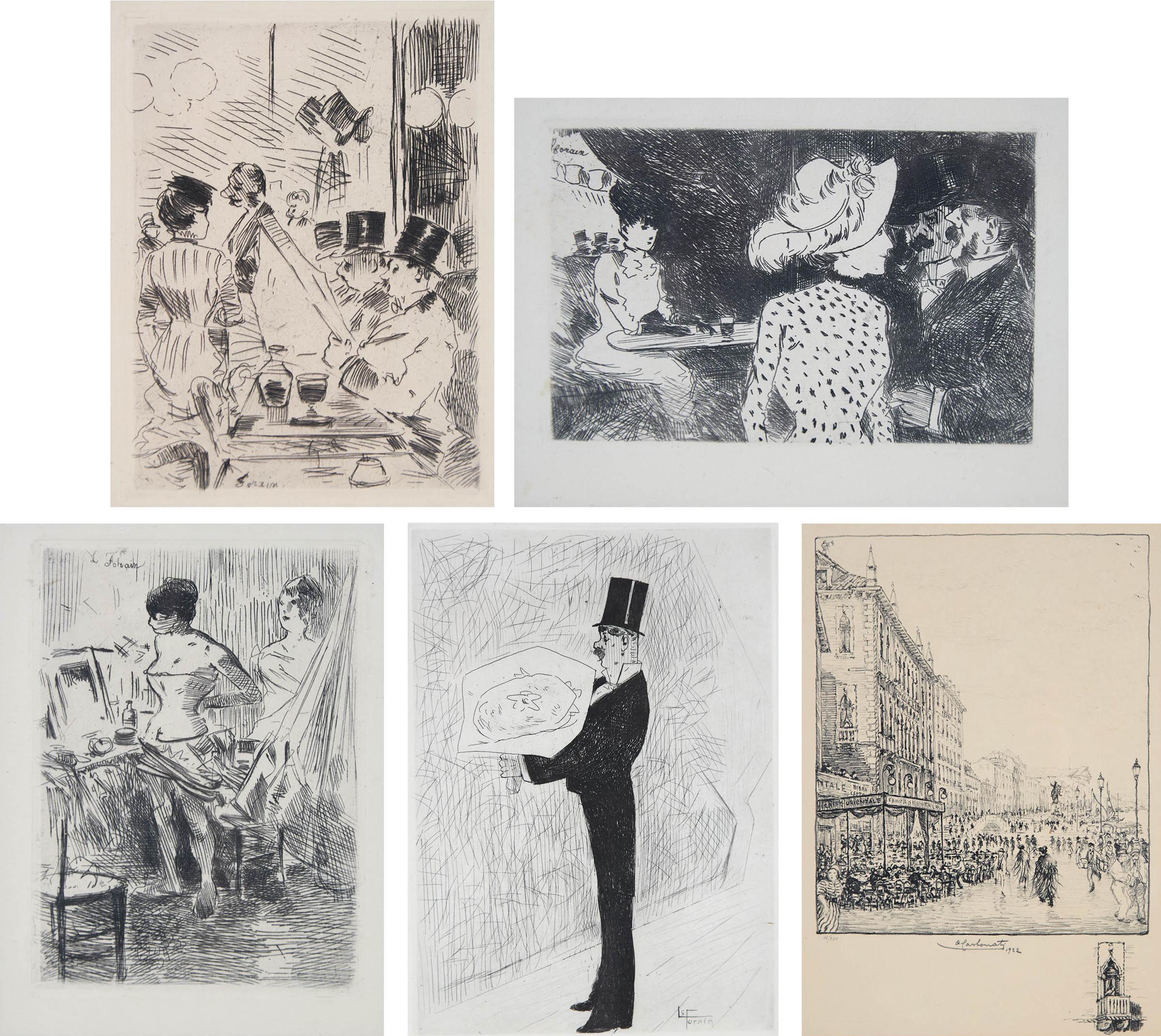 Jean-Louis Forain (1852-1931) - Untitled (Four Parisian Scenes); Untitled (Parisian Street Scene), 1922