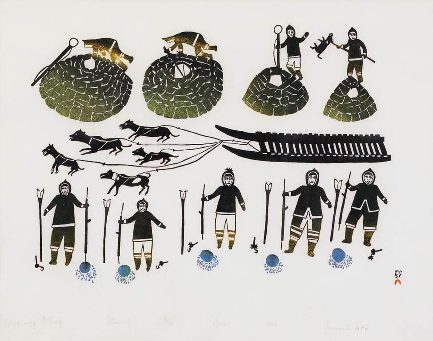 Jamasie Teevee (1910-1985) - Qiqqiiriviaq Alluaq (Stone Fox Traps & Seal Holes); 1977