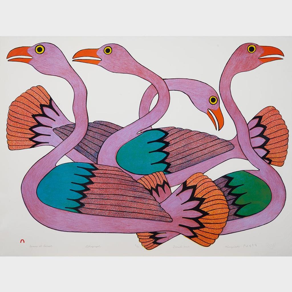 Kenojuak Ashevak (1927-2013) - Swans At Sunset