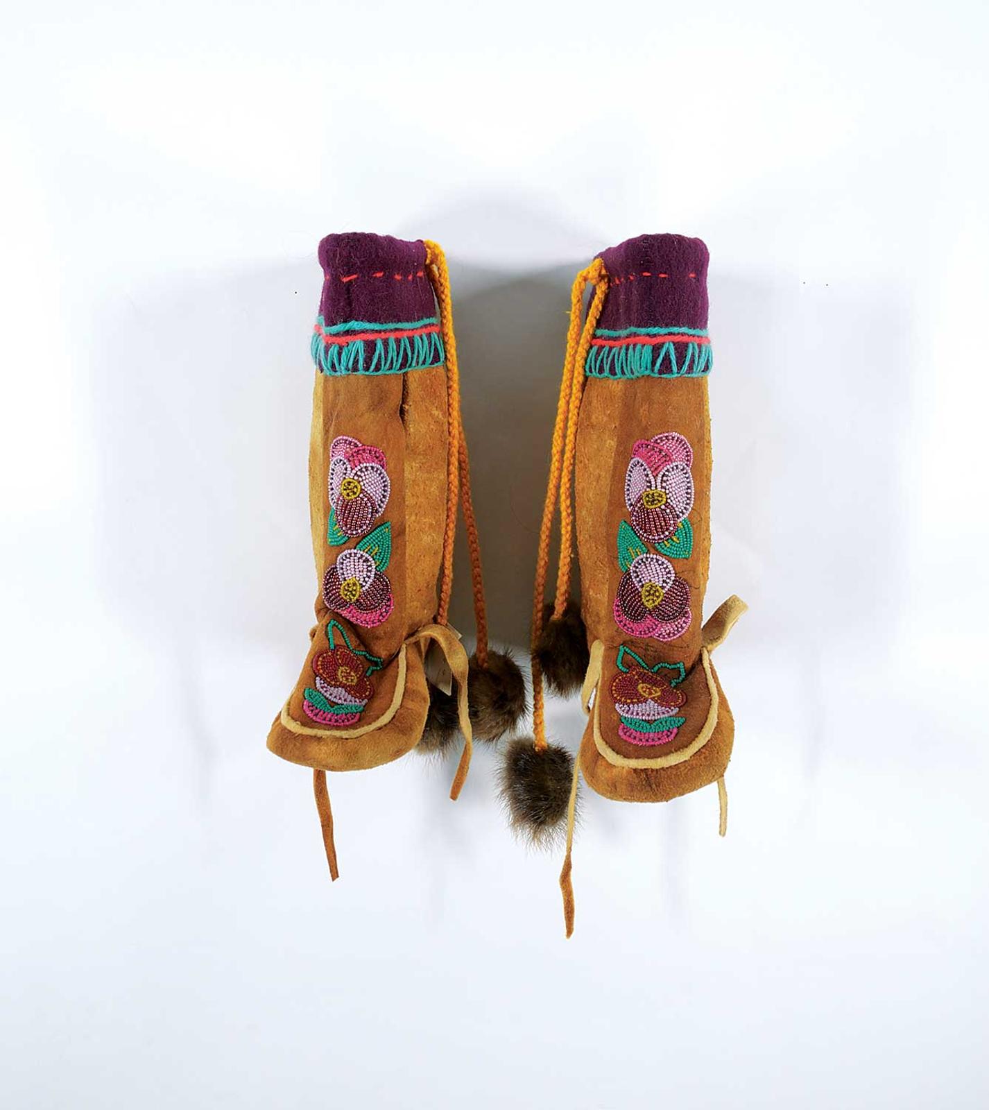 First Nations Basket School - Fancy Beaded Moosehide Mukluks from Fort Norman N.W.T.