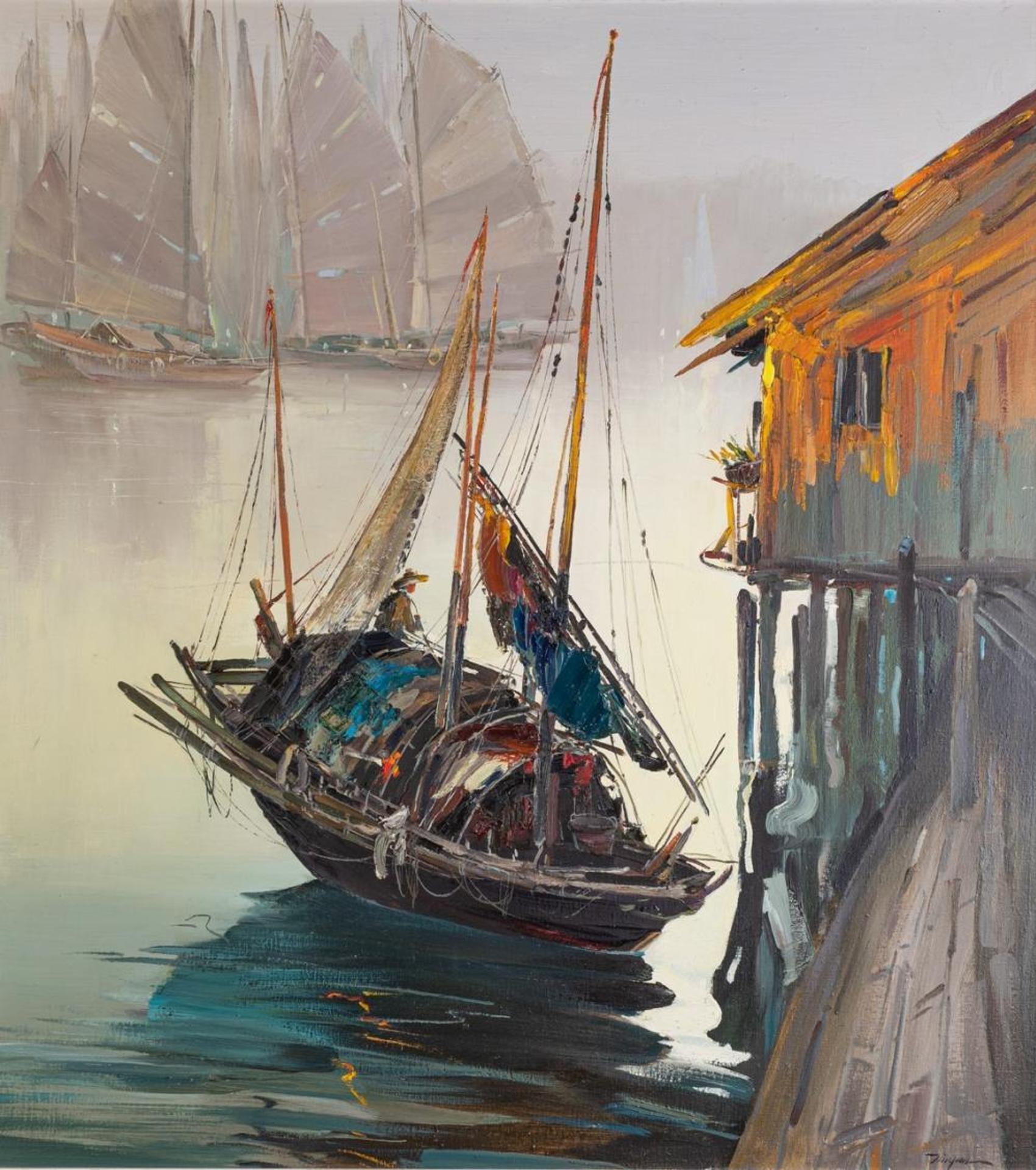 Tinyan Tin Yan Chan (1942) - Chinese Junk in Harbour