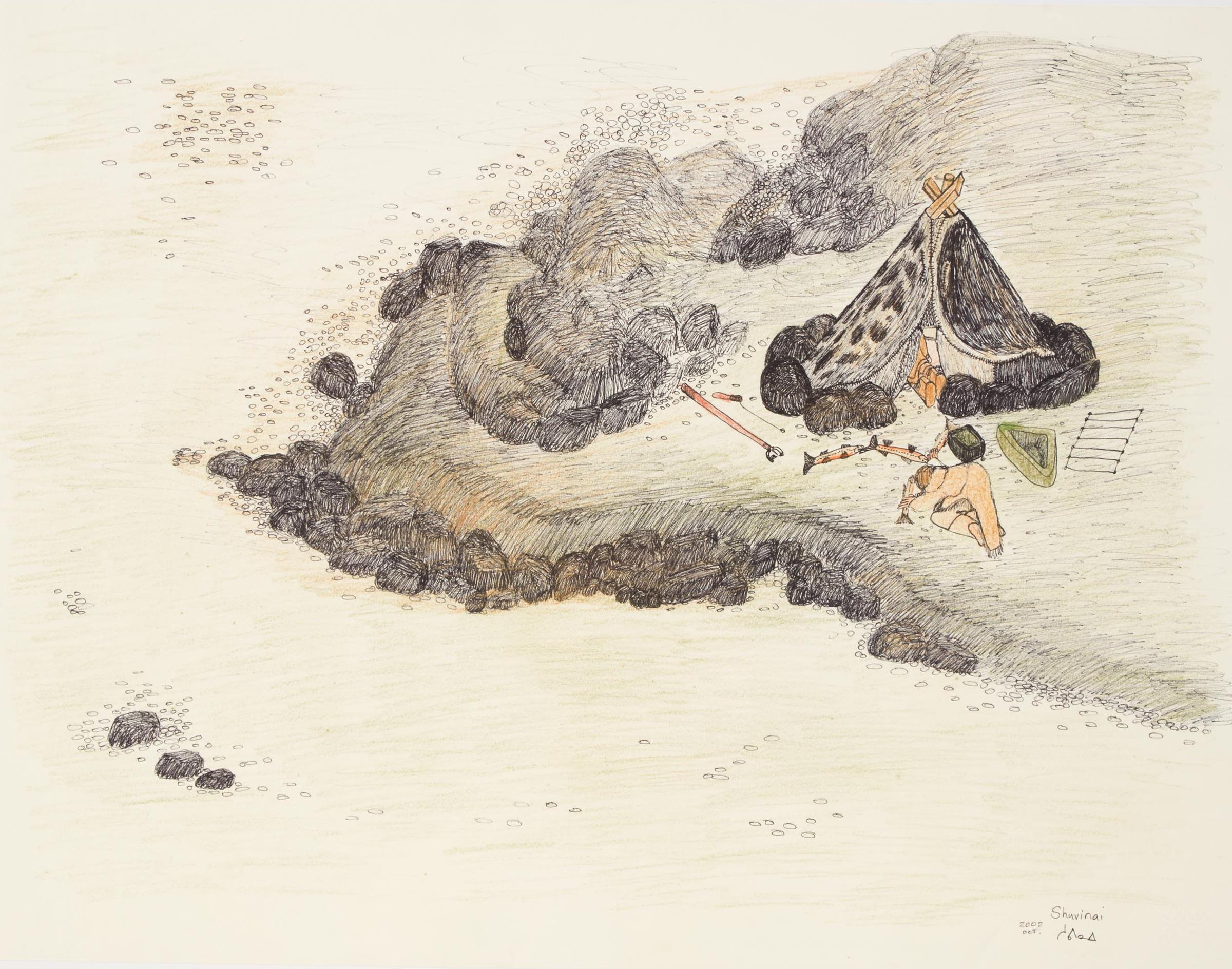 Shuvinai Ashoona (1961) - Untitled (Camp Scene), 2002