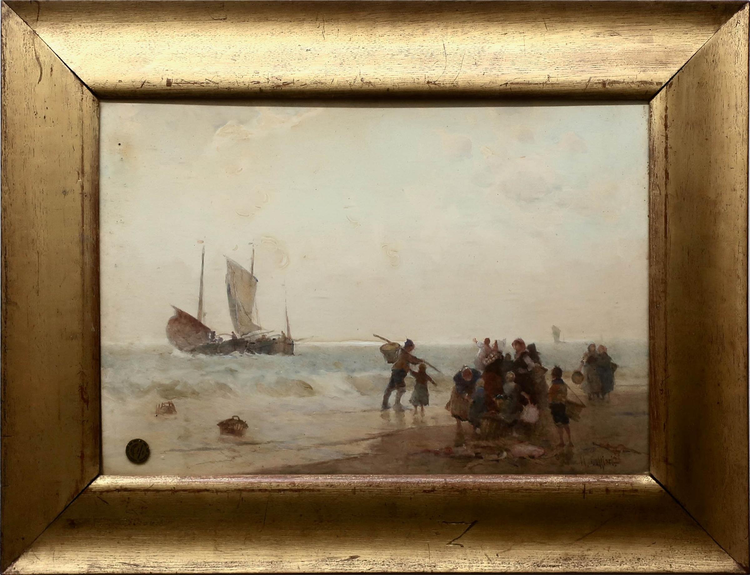 Hector Caffieri (1847-1932) - Fisherfolk On Beach