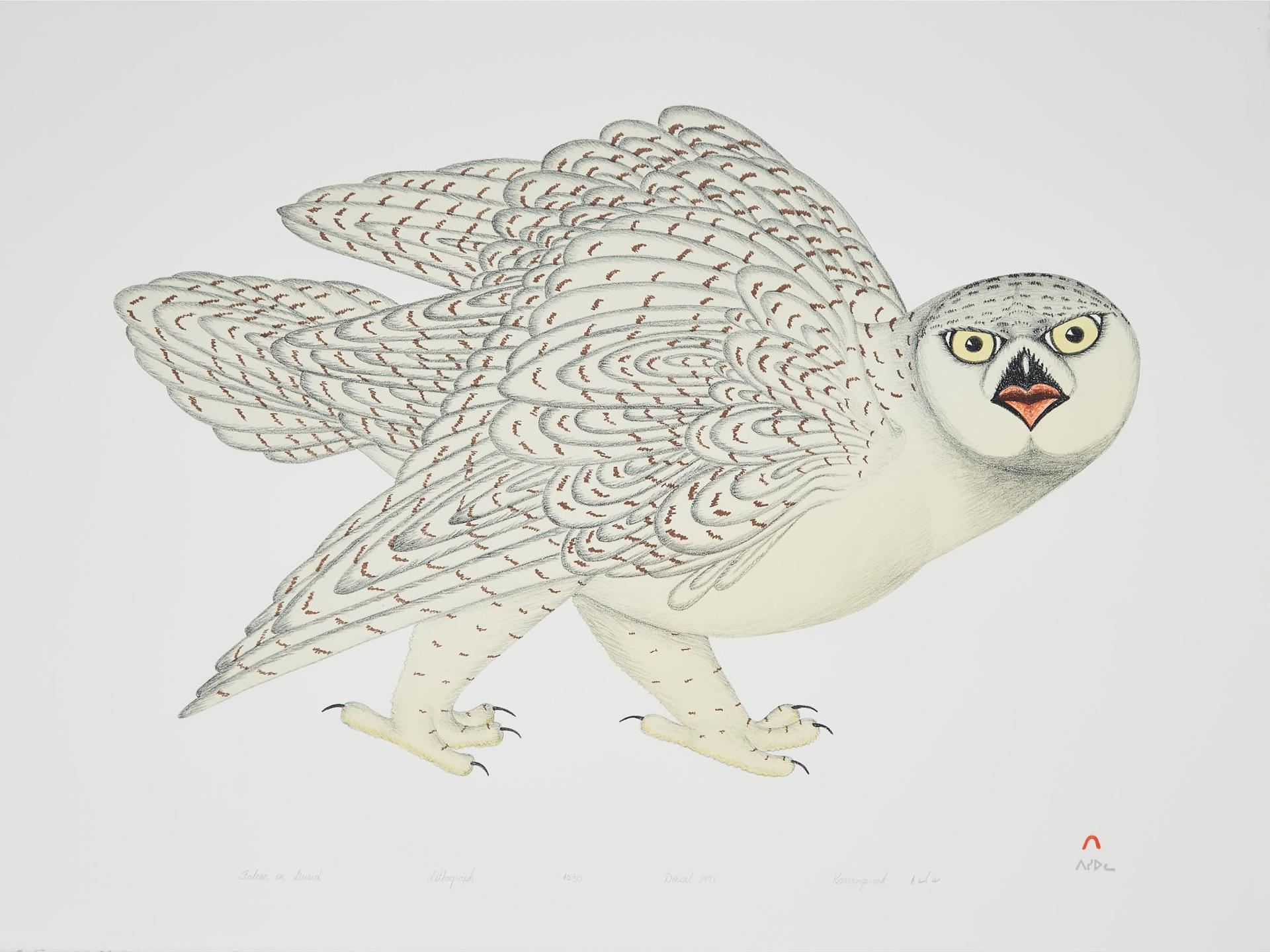 Kananginak Pootoogook (1935-2010) - Falcon On Guard