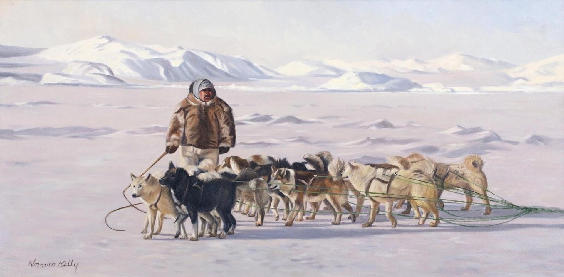 Norman Kelly (1939) - Northern Scene With Dog Sled Team