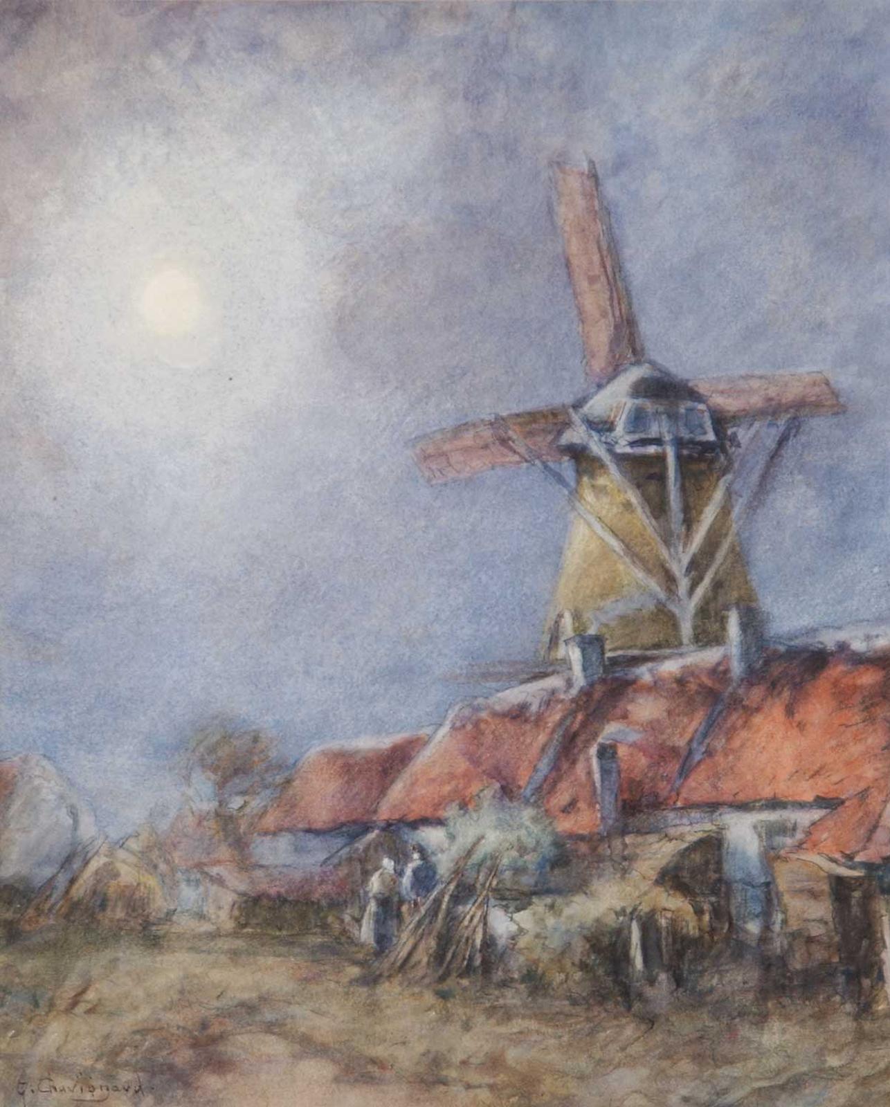 Georges Chavignaud (1865-1944) - Brittany Farm with Windmill