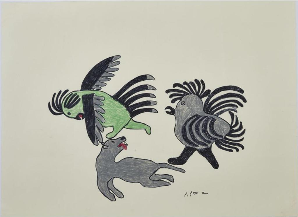 Pitseolak Ashoona (1904-1983) - Wolf Attacking Birds