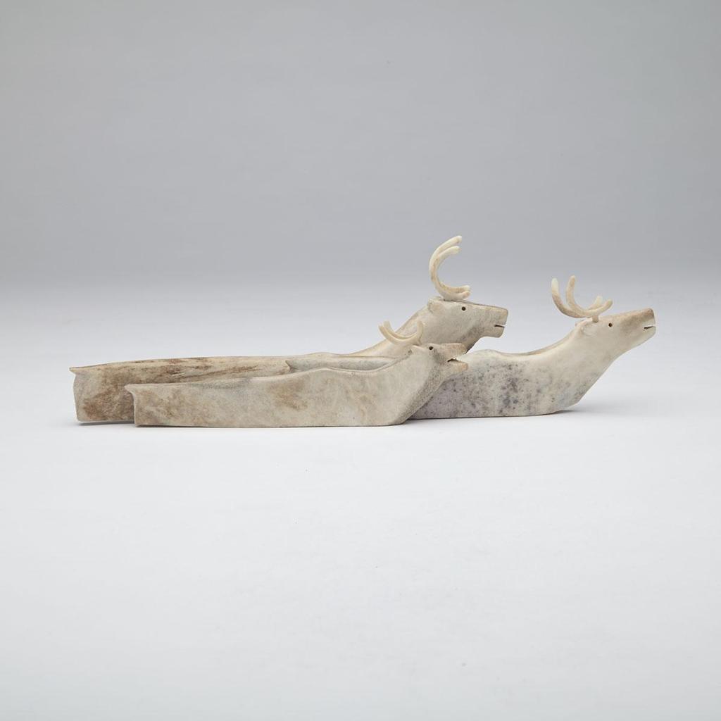 Jacob Irkok (1937-2009) - Family Of Swimming Caribou