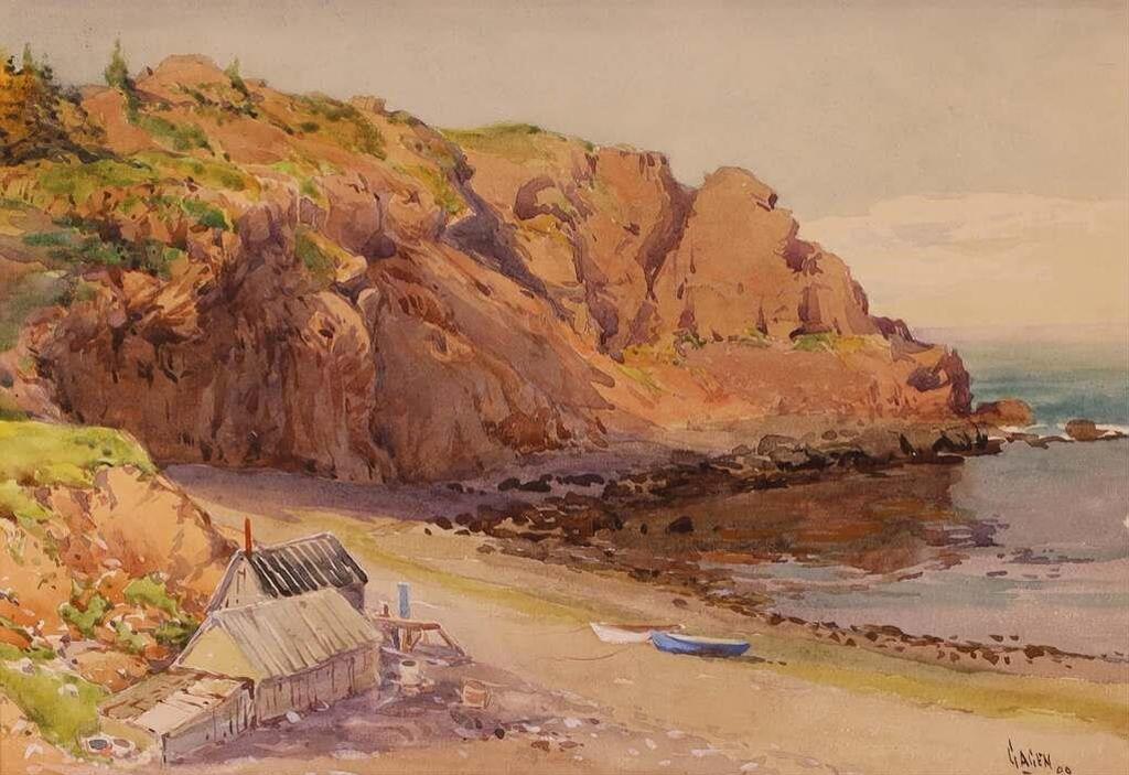 Robert Ford Gagen (1847-1926) - Cove With Boats And Fishing Sheds; 1909