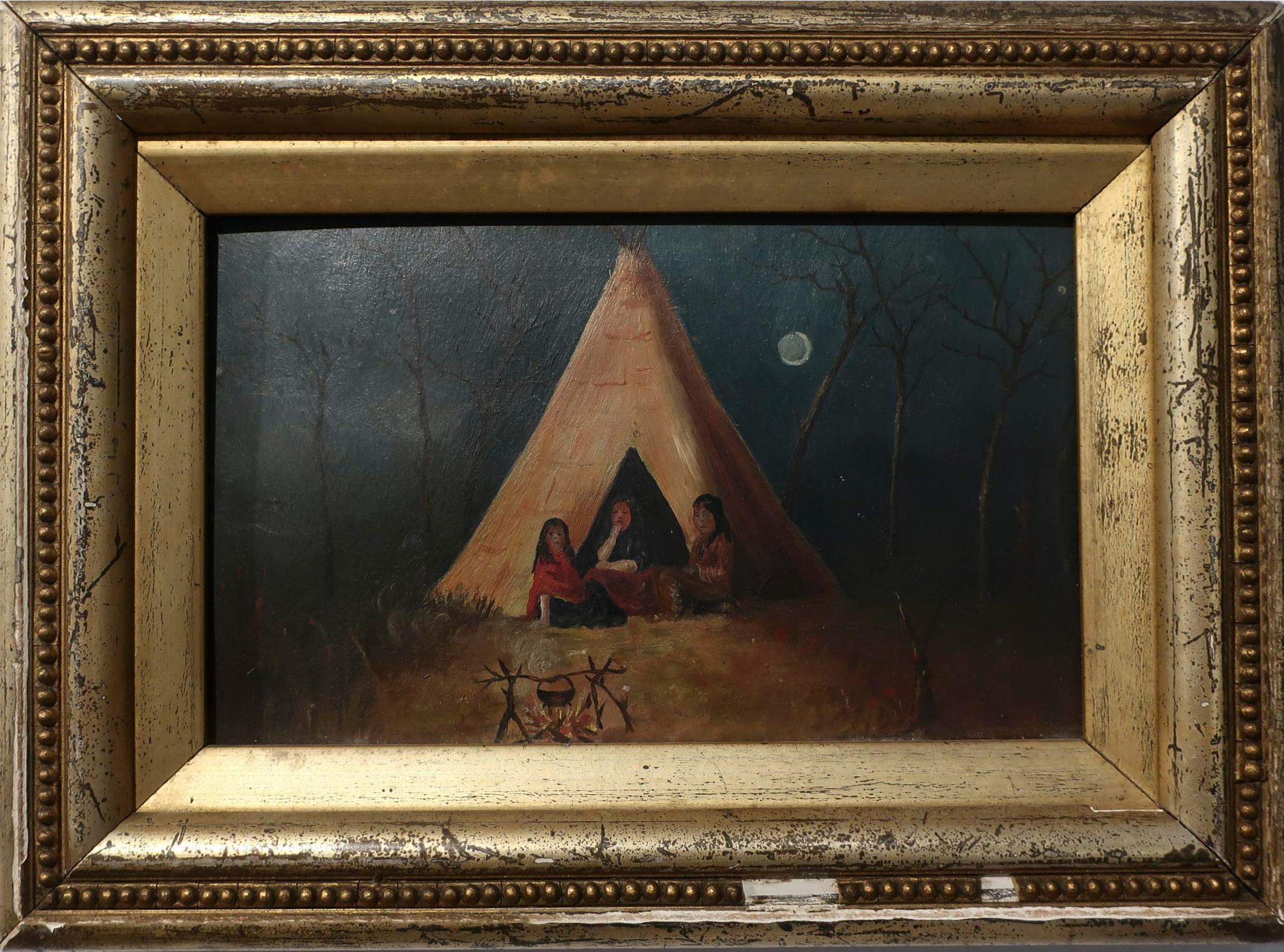 Maud E.L. Cobesworth - Untitled (Figures Sitting Outside Of Teepee Cooking At Night)