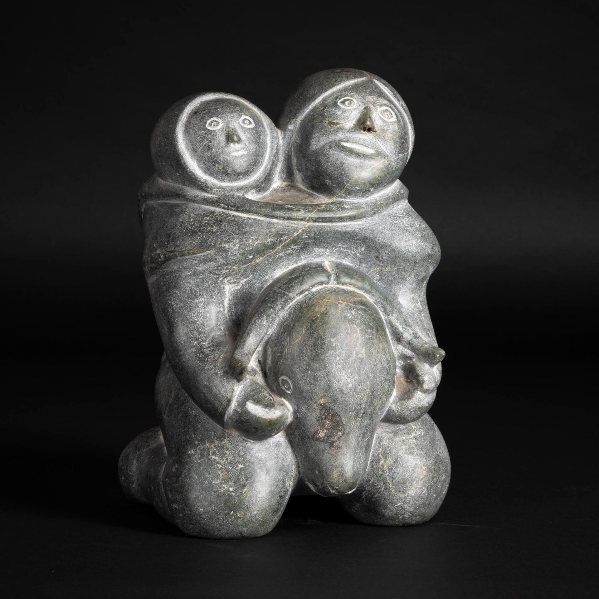 Mathew Aqigaaq (1940-2010) - Mother And Child With Musk Ox, 1992