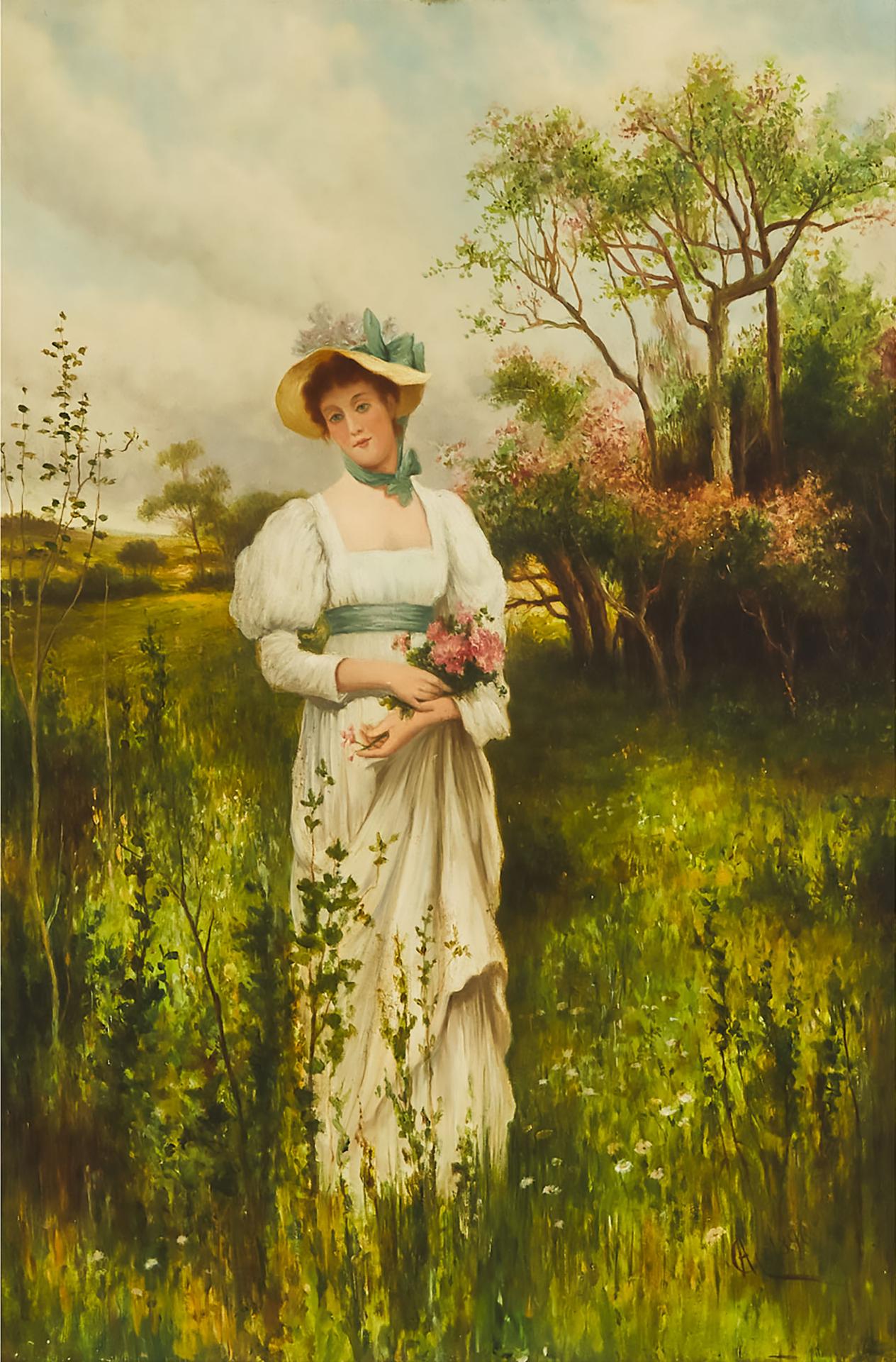 Alfred Augustus Glendening Sr. (1840-1910) - Young Woman In Landscape