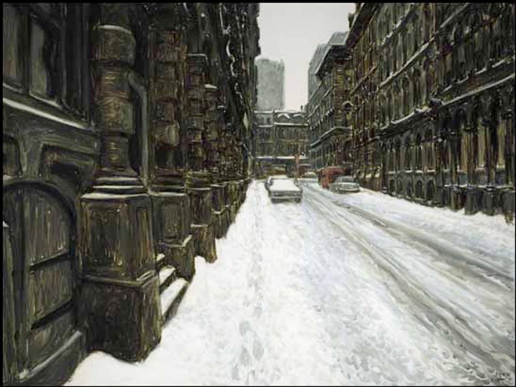 John Geoffrey Caruthers Little (1928-1984) - Chute de neige léger, Rue St. Hélène (Des Recollets), Montréal