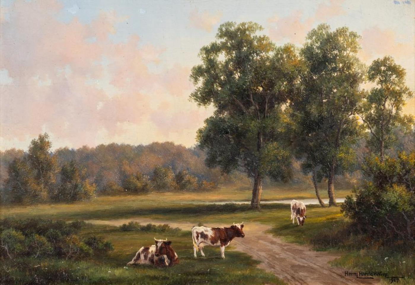 Henry Harold Vickers (1851-1918) - Untitled - Cattle by Road